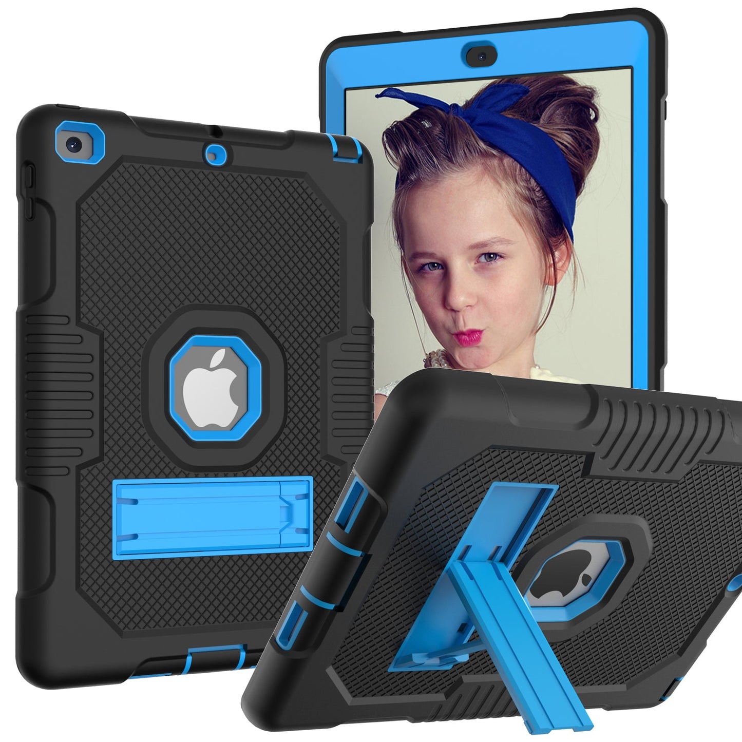 Protective Rugged iPad Case for (10.2-Inch, For iPad 7th, 8th, 9th Gen) - Kickstand Included