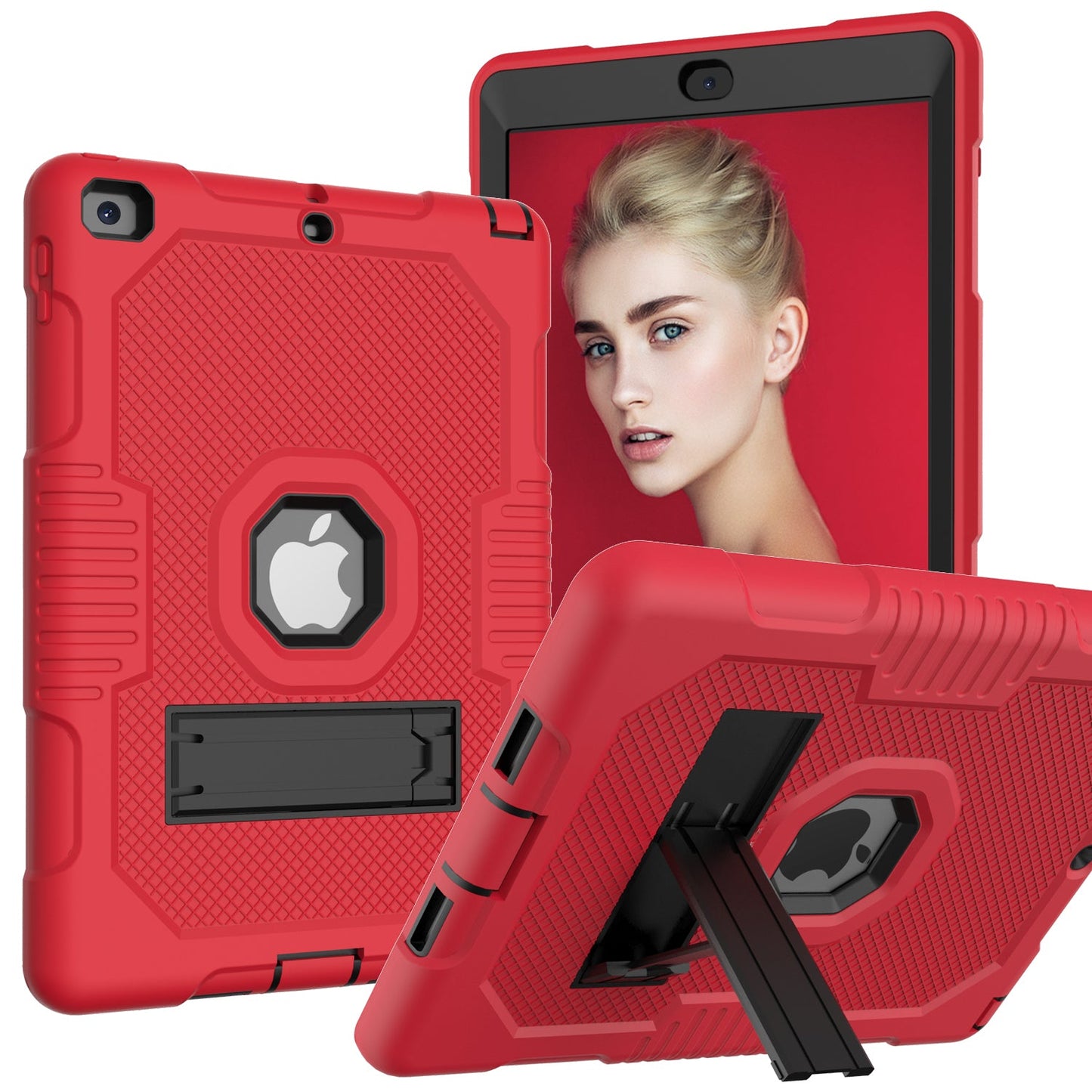 Protective Rugged iPad Case for (10.2-Inch, For iPad 7th, 8th, 9th Gen) - Kickstand Included