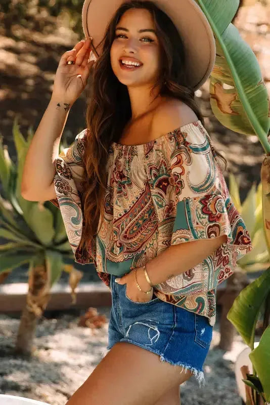Boho Bliss Shirred Paisley Blouse