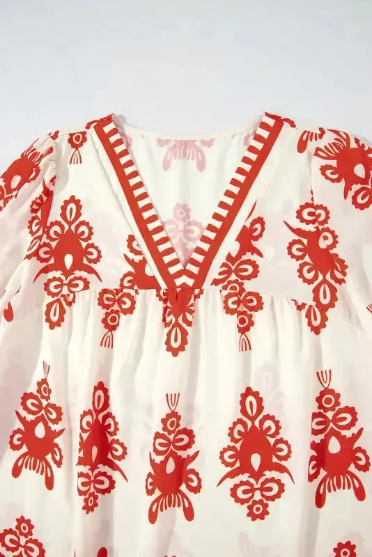 Boho Chic Geometric Blouse - Orange
