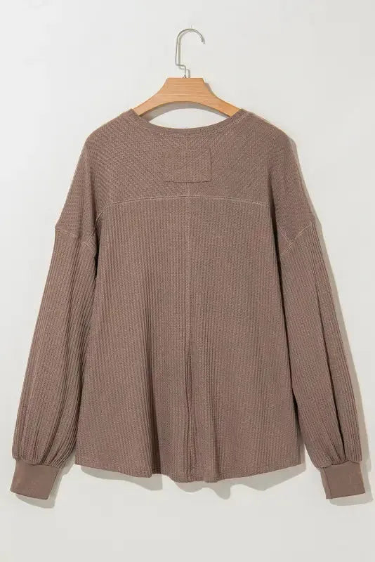 Modern Slouch Waffle Knit Blouse - Coffee