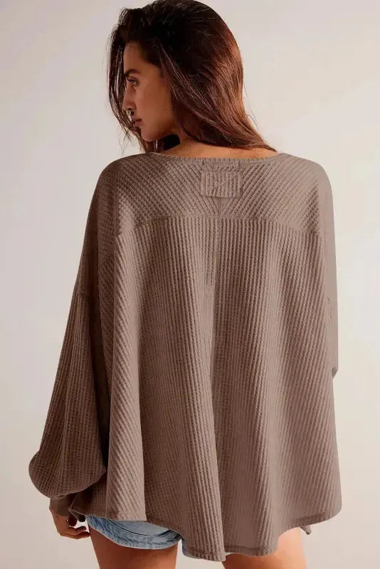 Modern Slouch Waffle Knit Blouse - Coffee