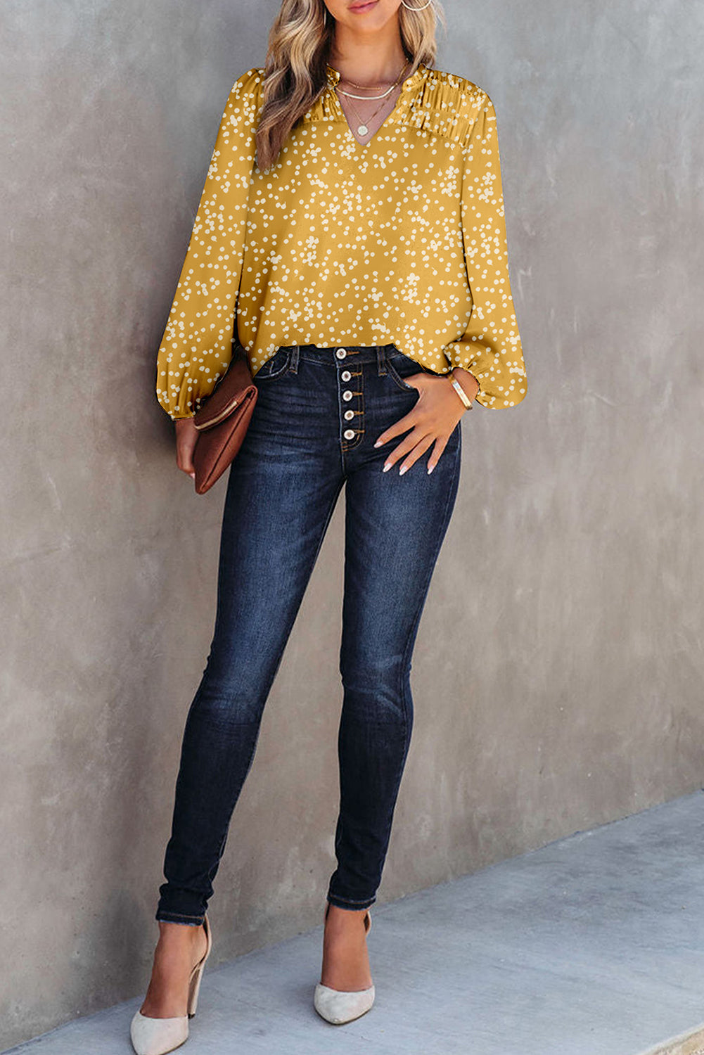 Split Neck Crinkled Blouse