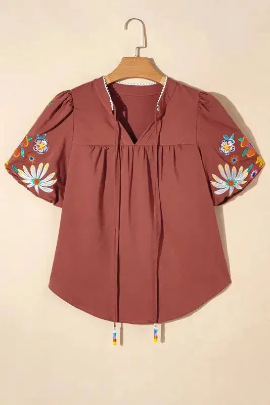 Elegance Blouse - Floral Embroidered Puff Sleeve