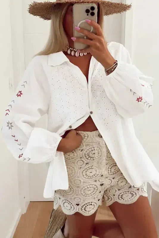 Embroidered Bloom Puff Shirt
