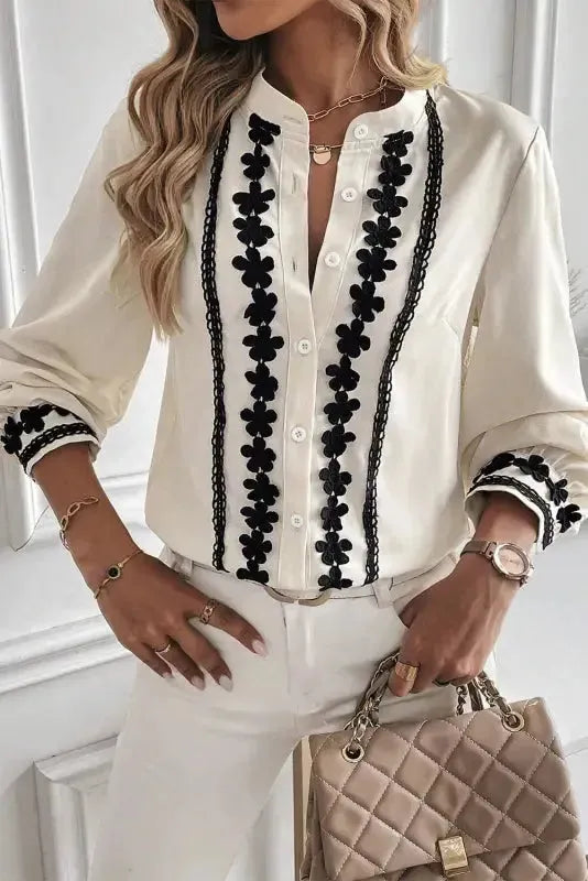 Embroidered Stand Neck Shirt - Off White