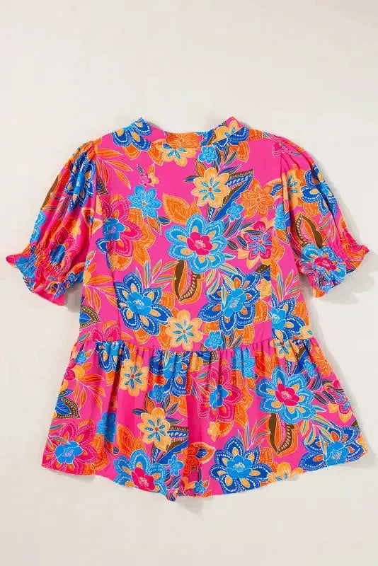 Flowy Blouse - Rose Abstract Smocked