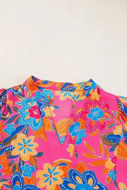 Flowy Blouse - Rose Abstract Smocked