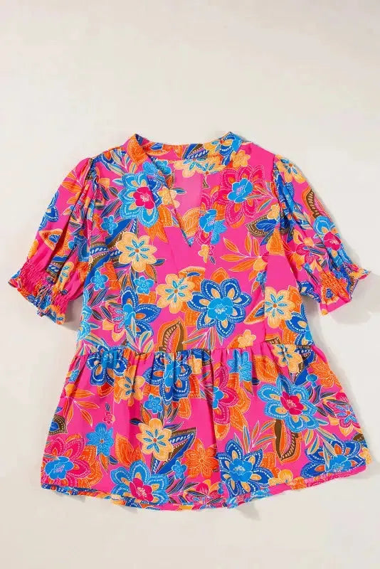 Flowy Blouse - Rose Abstract Smocked