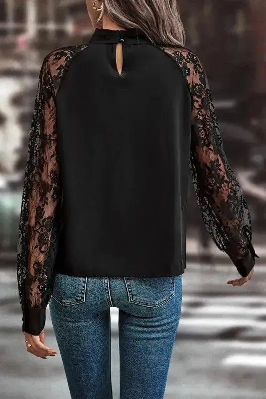 Lace Sleeves Blouse - Black