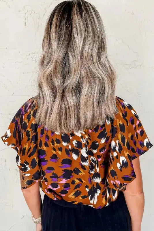 Leopard Draped Blouse - Short Sleeve