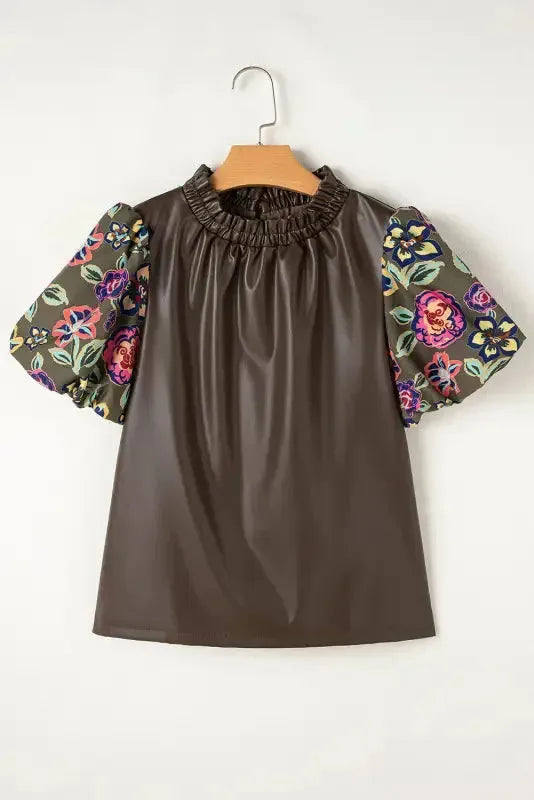 Lucky Bloom Leatherette Blouse