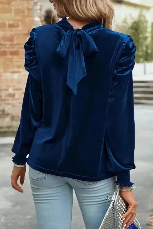 Mock Velvet Blouse - Puff Sleeve