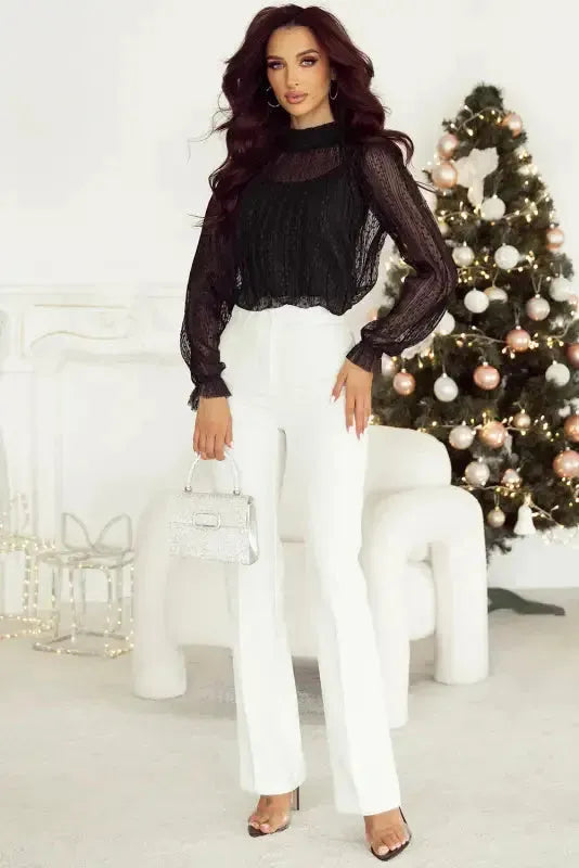 Noir Dot Lace Illusion Blouse