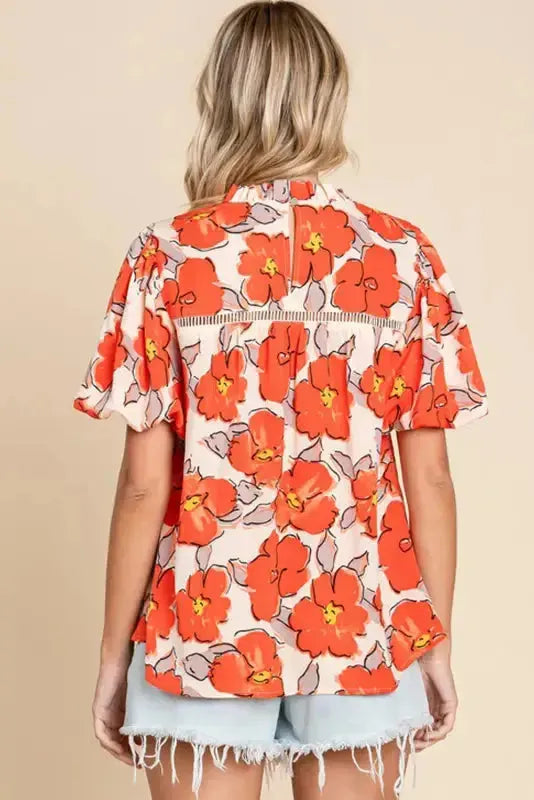Orange Floral Loose Blouse
