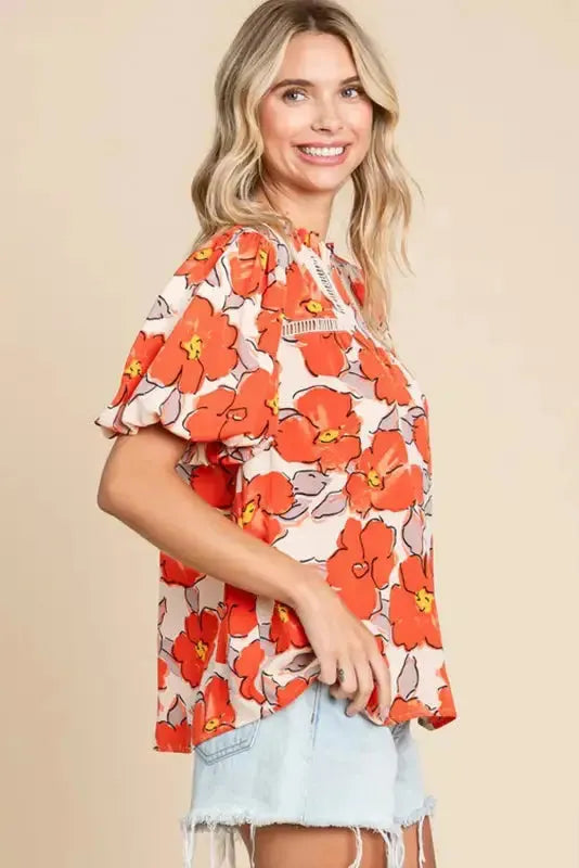 Orange Floral Loose Blouse