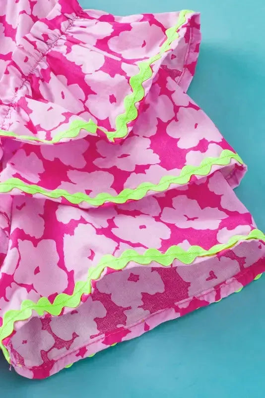 Pink Chic Blouse - Floral Layered Ruffle Sleeve