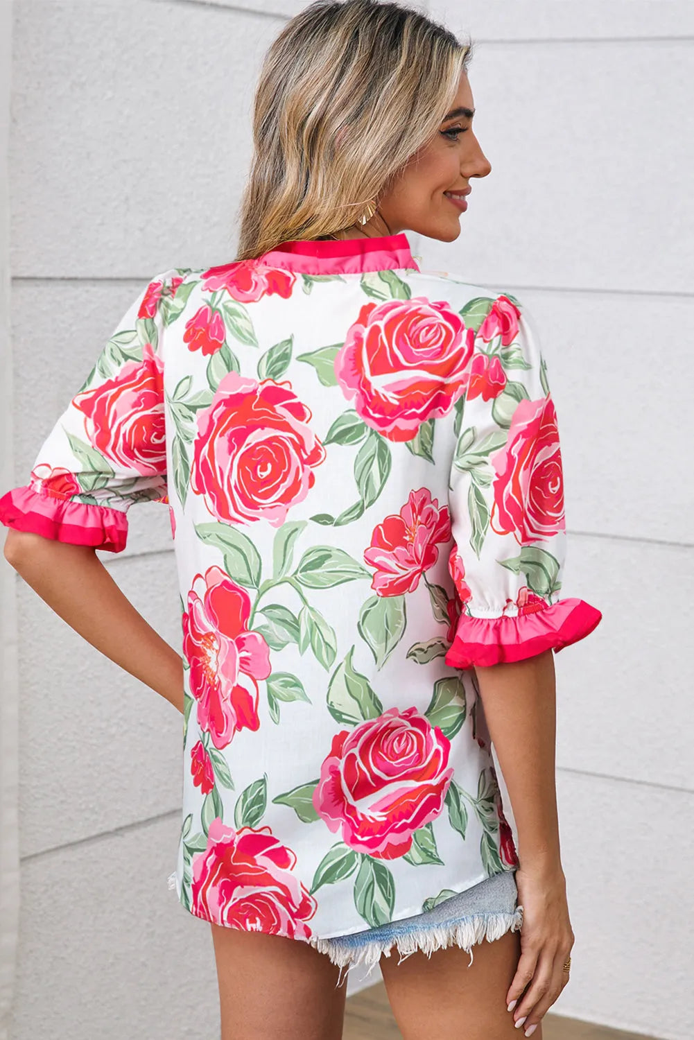 Fashionfitz Rosy Bloom Frill Blouse for Trendy Looks
