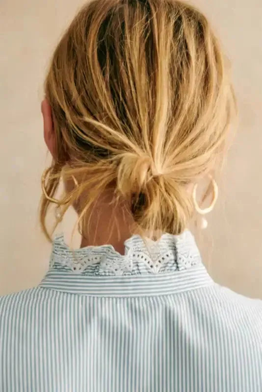 Sky Blue Striped Frill-Trim Shirt