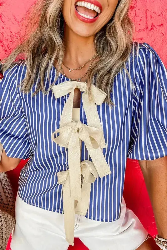 Stripe Delight Ribbon Blouse