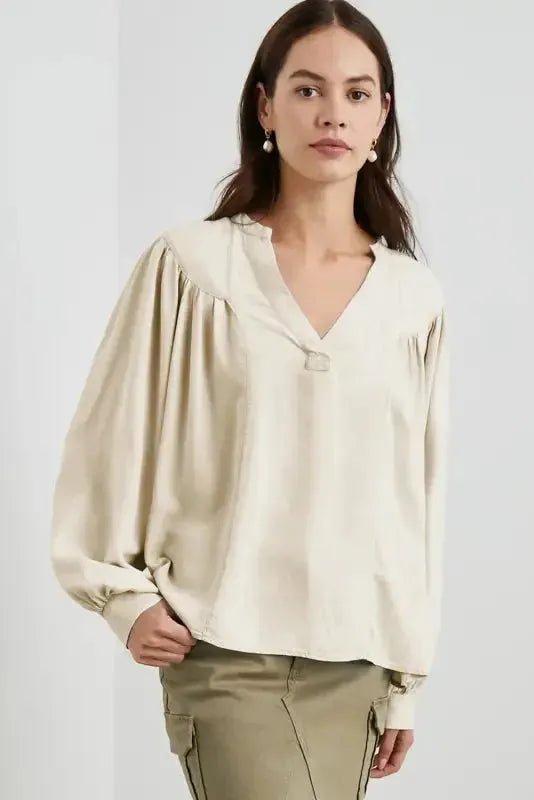 Stylish Notched V-Neck Blouse