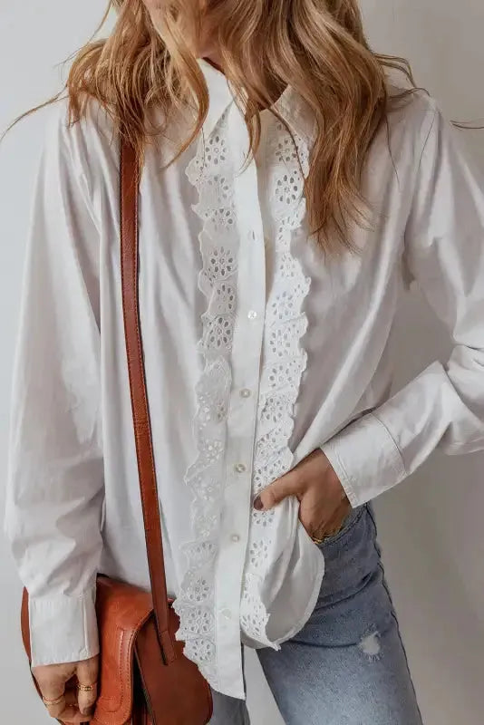 White Lace Crochet Trim Shirt