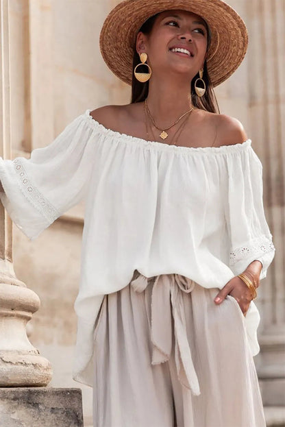 Frosted Lace Off-Shoulder Top - Feminine Elegance