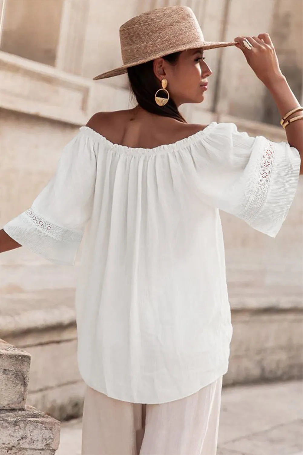 Frosted Lace Off-Shoulder Top - Feminine Elegance