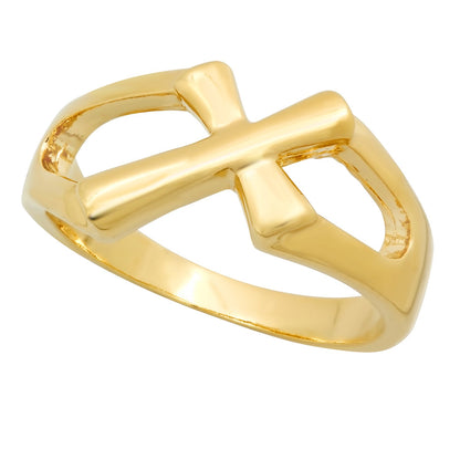 10mm Gold Plated Cross Ring