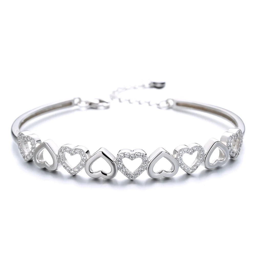 14K White Gold Hearts Bracelet