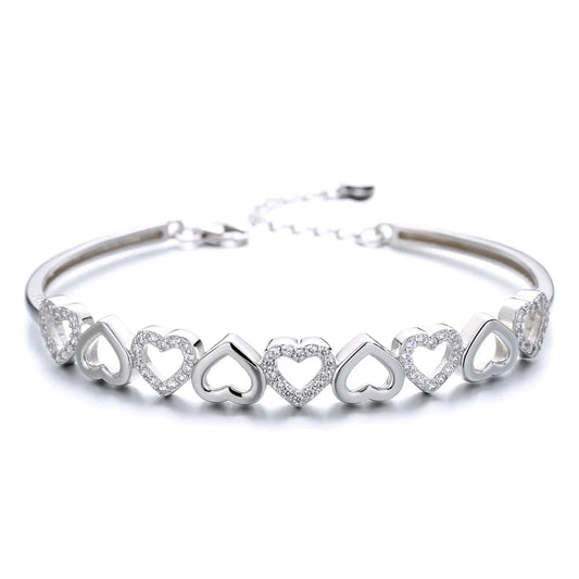 14K White Gold Hearts Bracelet