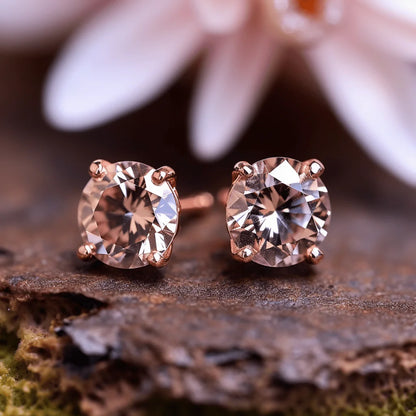 18K Rose Lab Morganite Stud Earrings