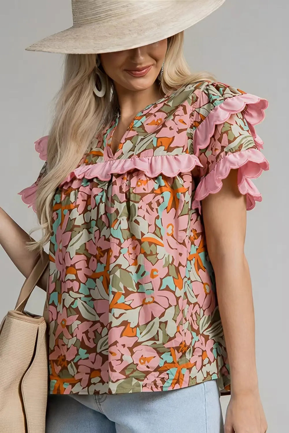 Floral Tiered Ruffle Blouse – Elegant & Lightweight Ruffled Sleeve Top
