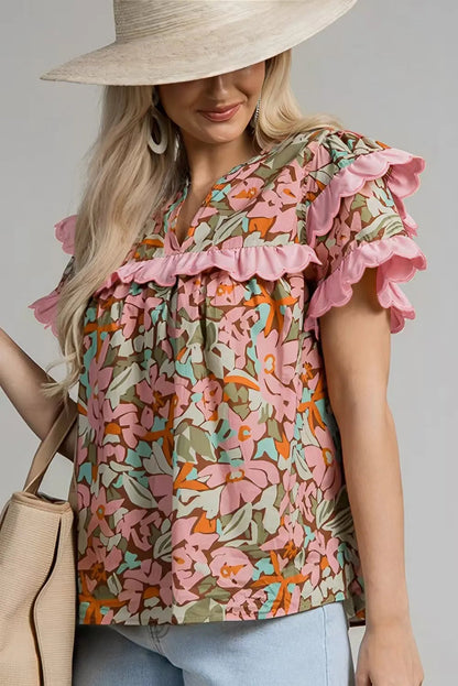 Floral Tiered Ruffle Blouse – Elegant & Lightweight Ruffled Sleeve Top