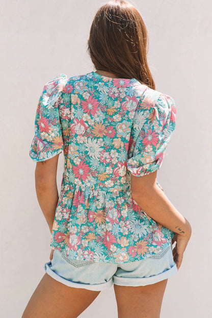 Floral Fantasy Puff Blouse