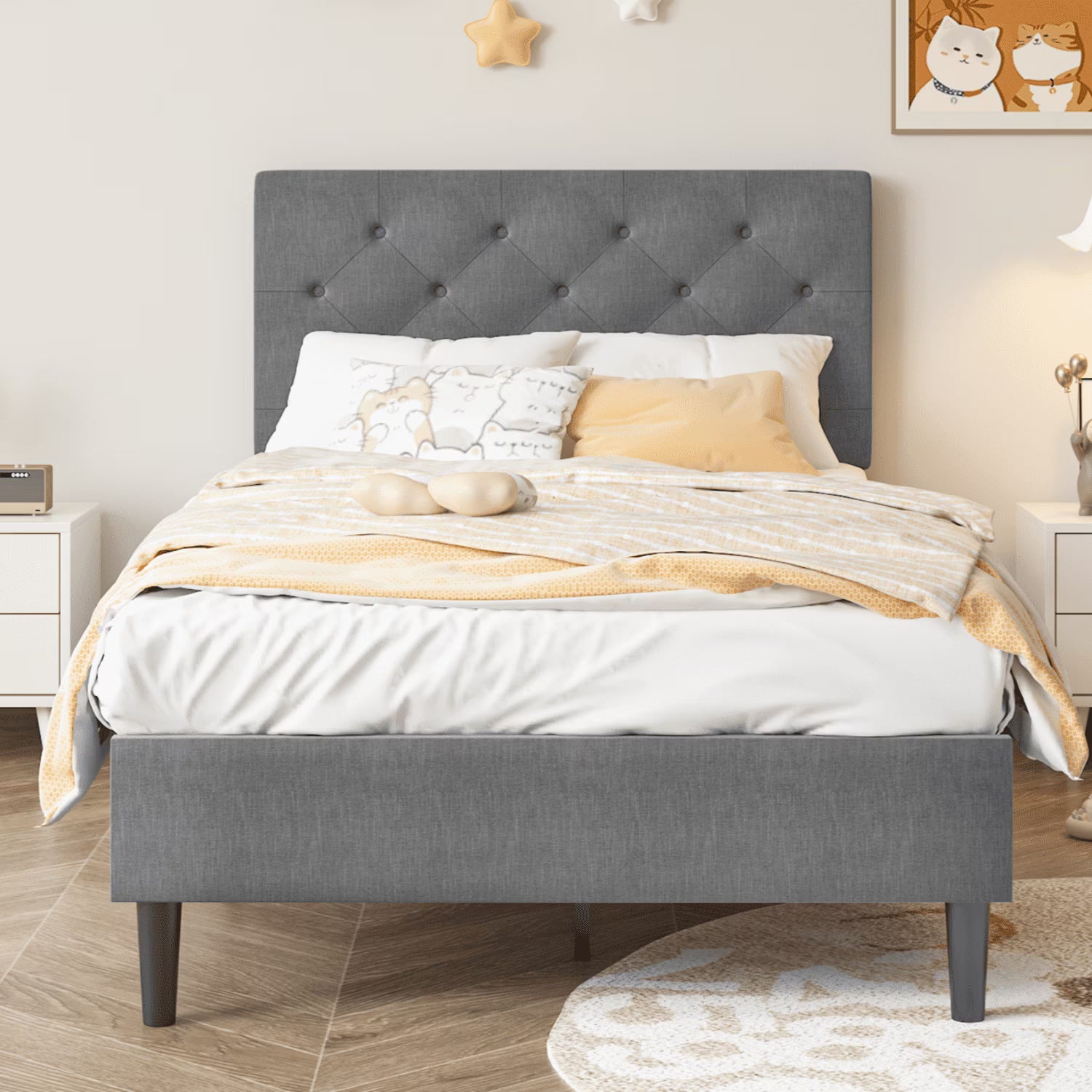 4 EVER WINNER Twin Size Upholstered Platform Bed Frame