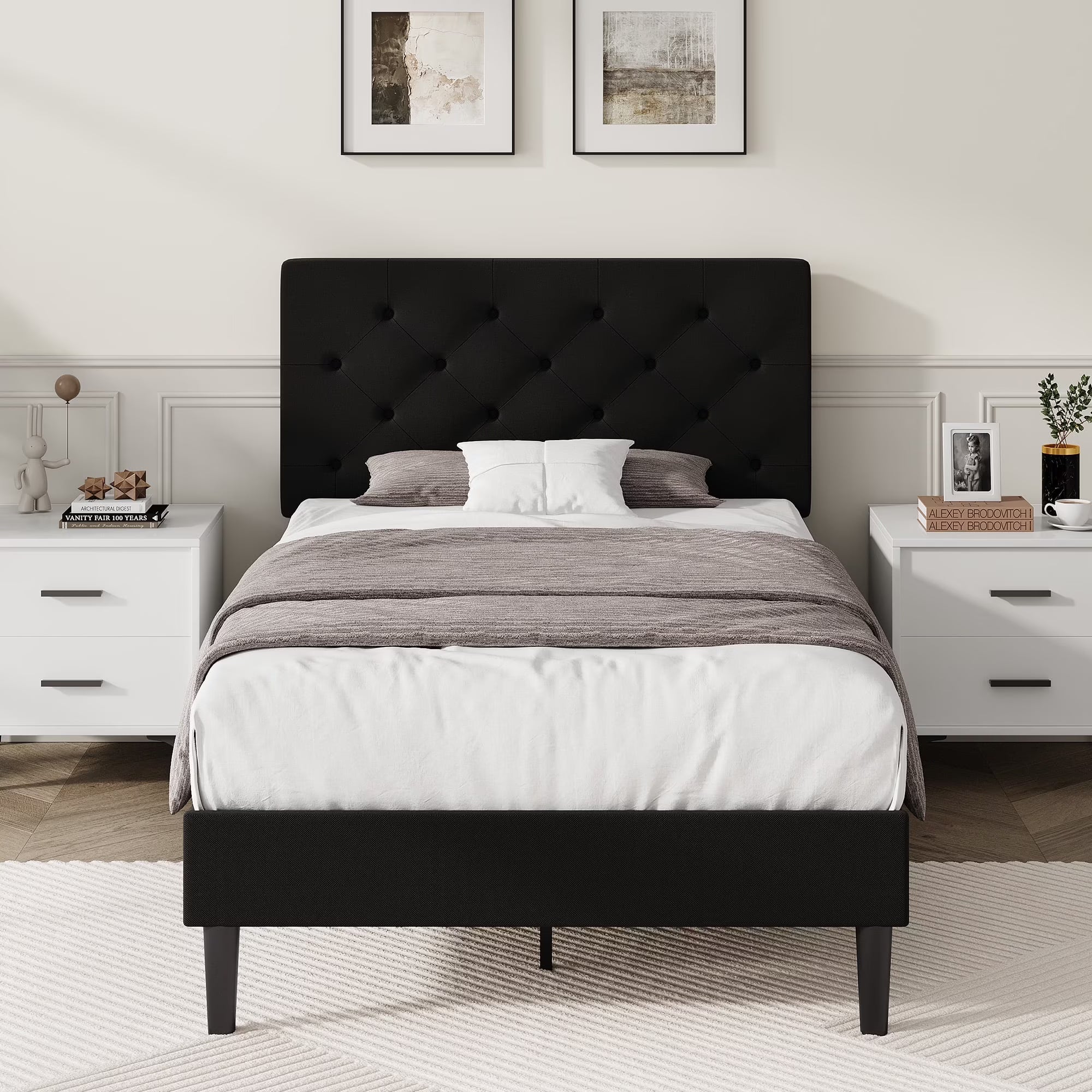 4 EVER WINNER Twin Size Upholstered Platform Bed Frame