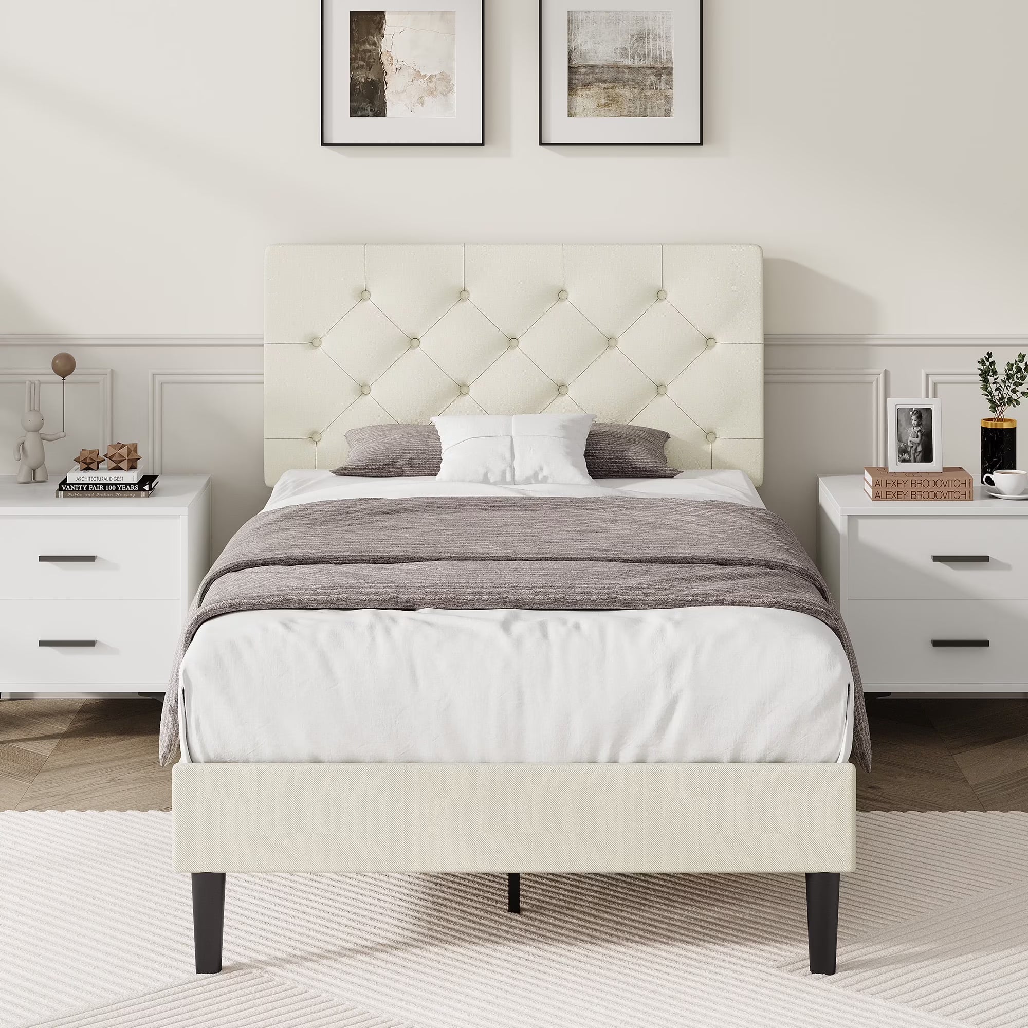 4 EVER WINNER Twin Size Upholstered Platform Bed Frame