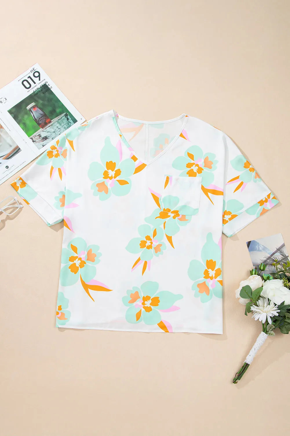 Floral Satin Tunic Blouse