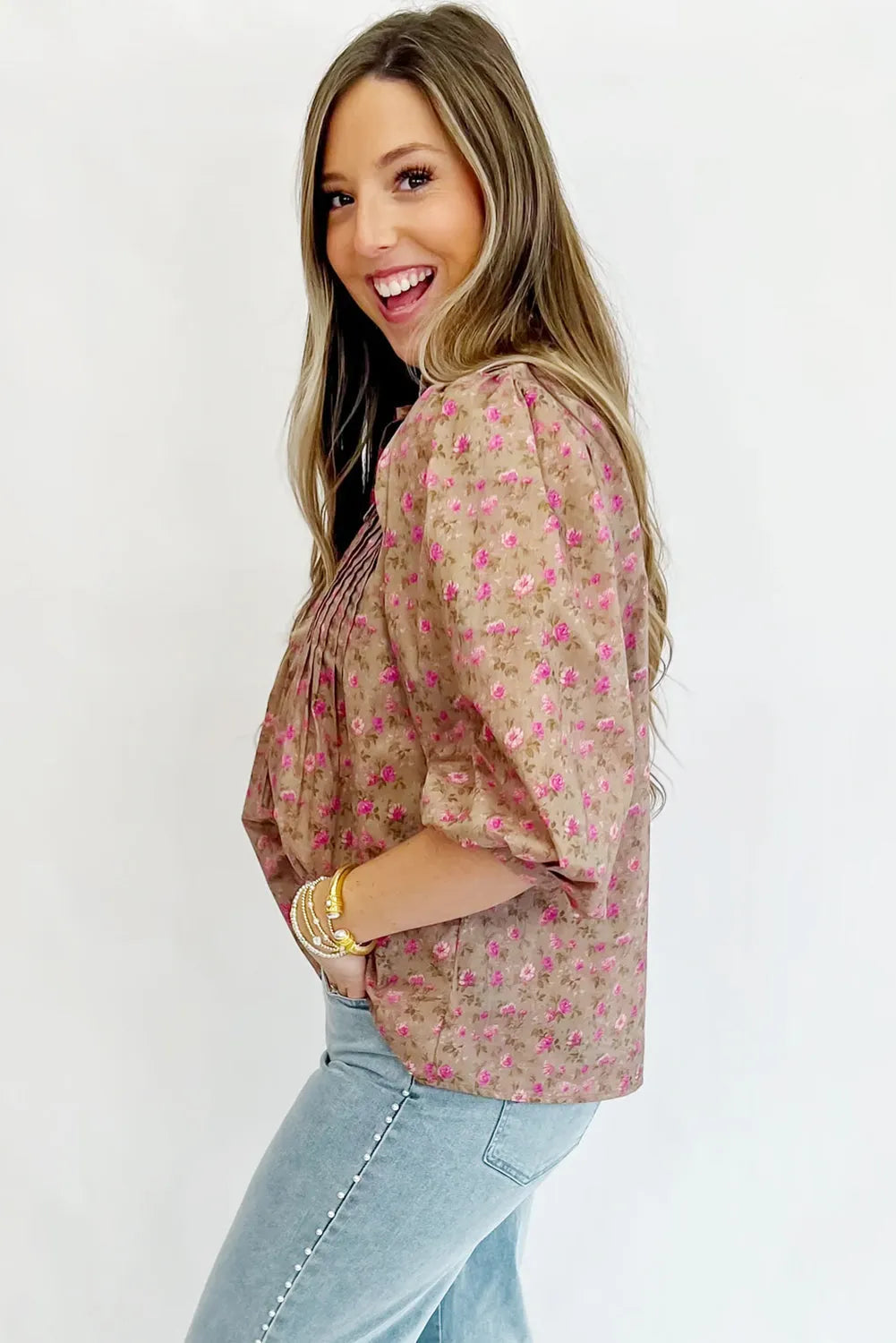 Floral Half Sleeve Blouse Top – Women’s Boho Casual Printed Blouse