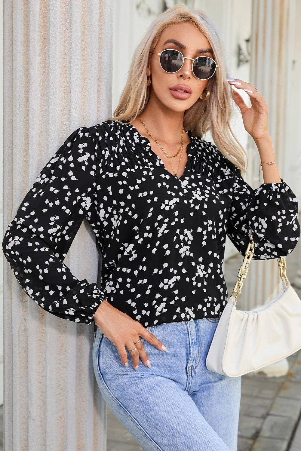Split Neck Crinkled Blouse