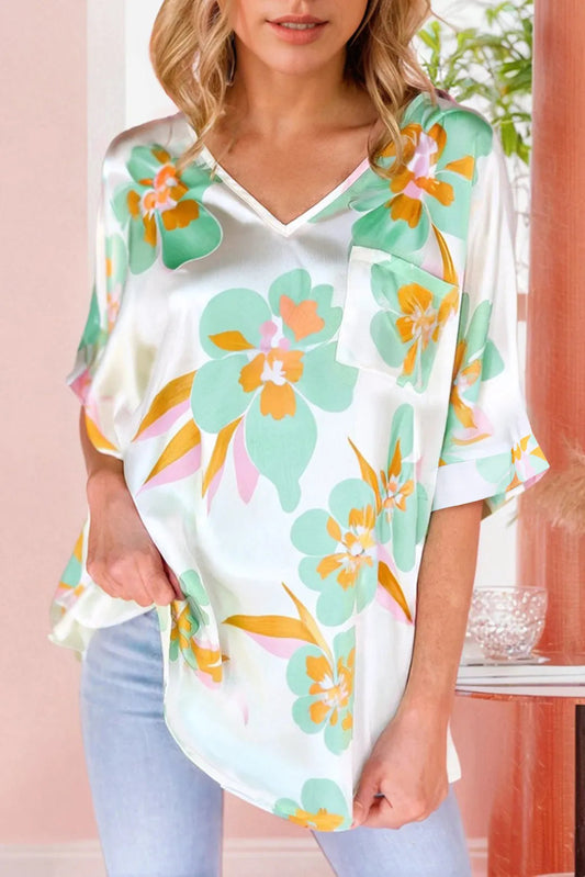 Floral Satin Tunic Blouse