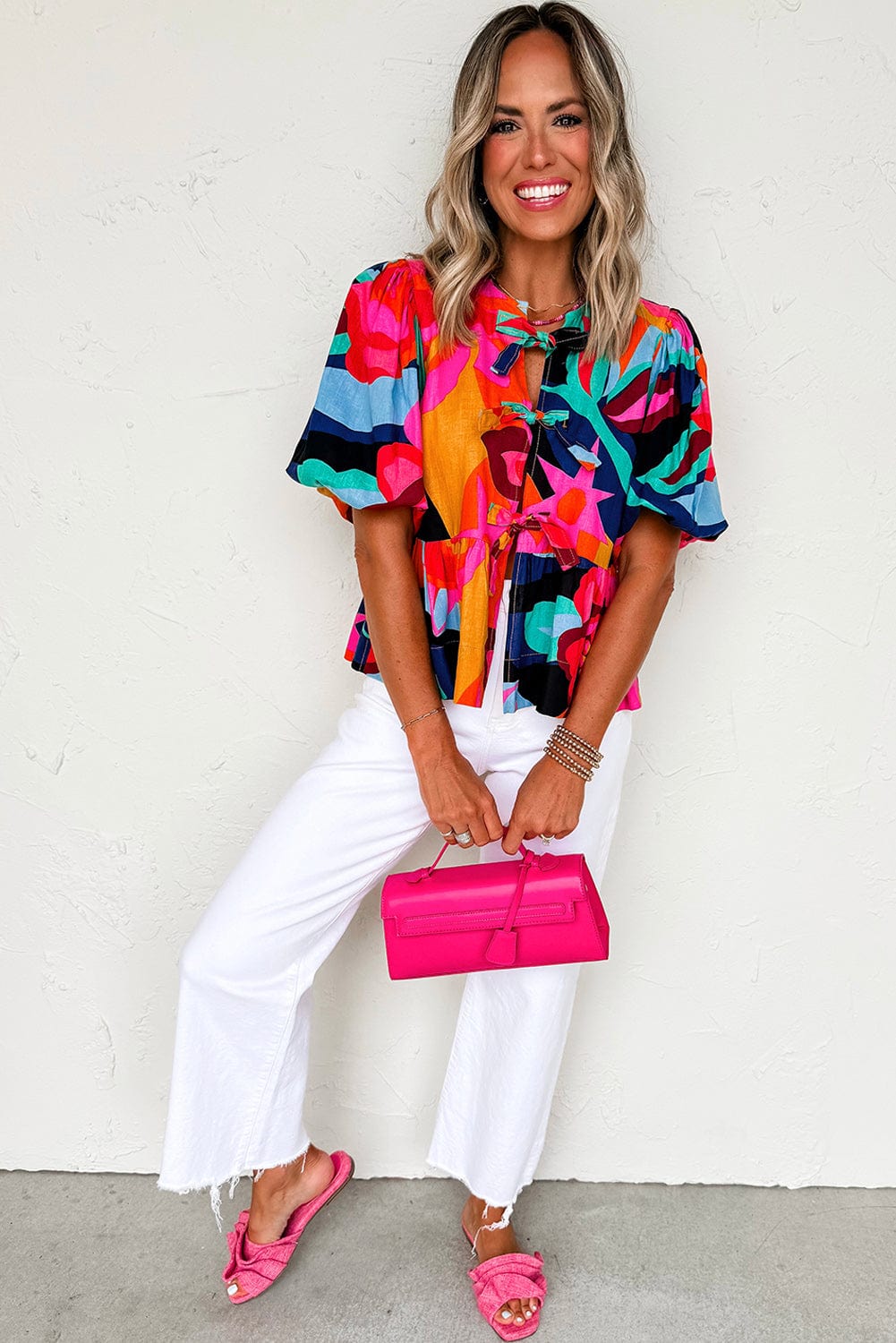 Abstract Floral Babydoll Blouse