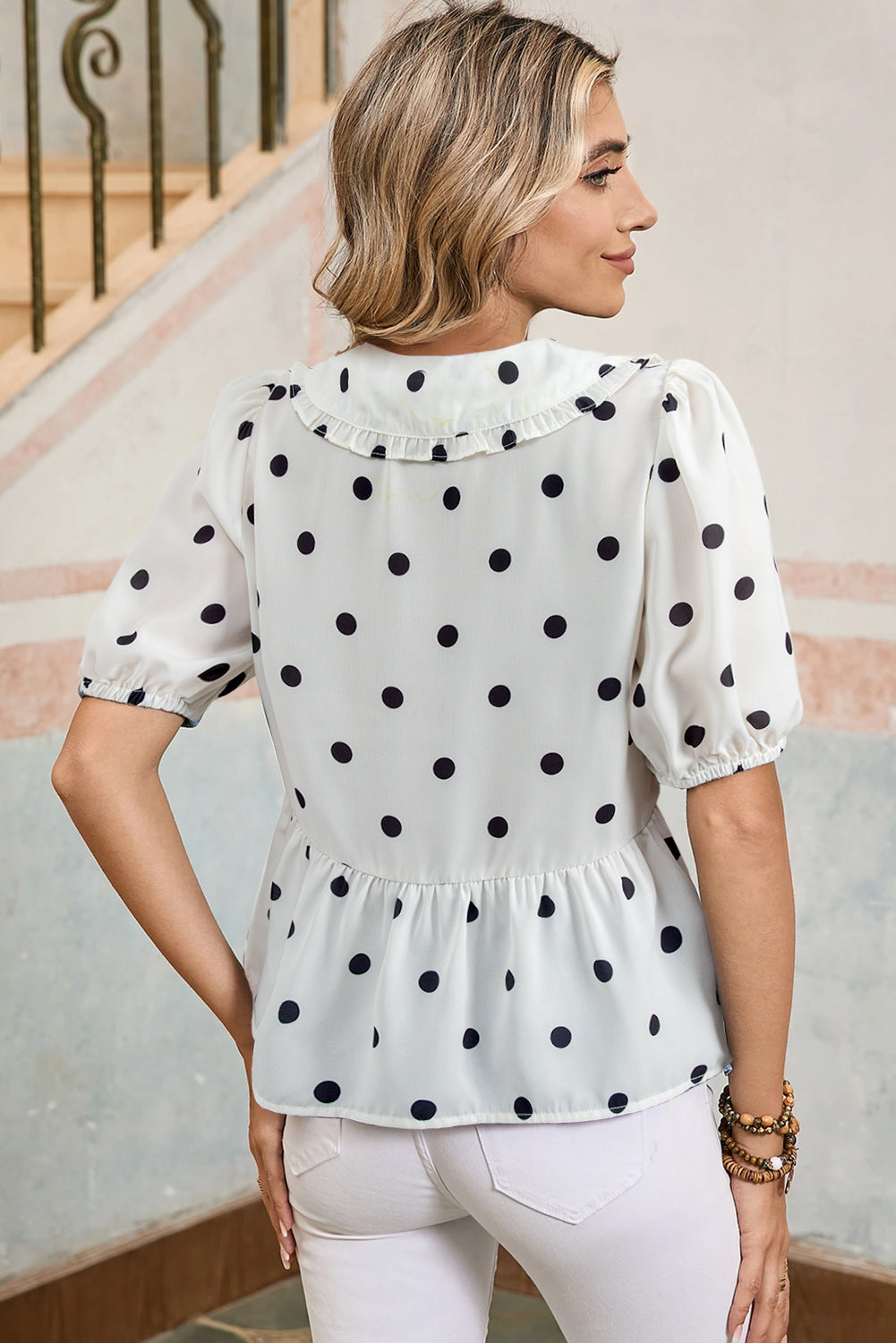 White Polka Dot Peplum Top