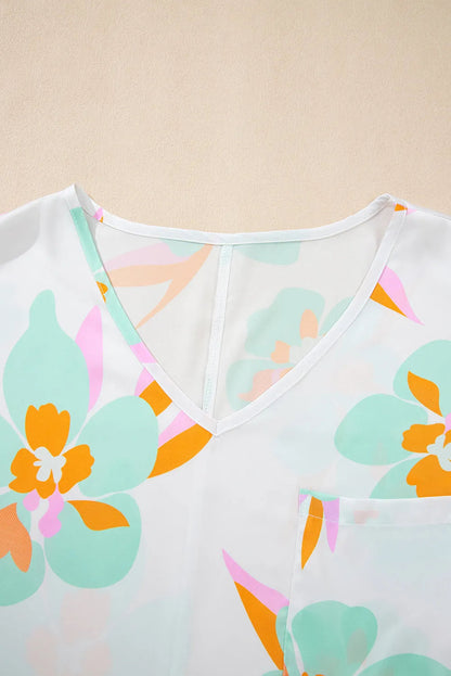 Floral Satin Tunic Blouse