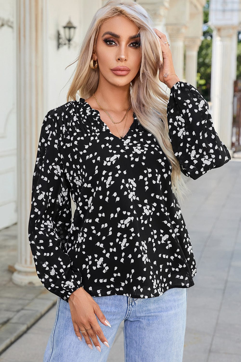 Split Neck Crinkled Blouse
