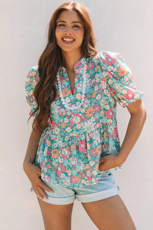 Floral Fantasy Puff Blouse