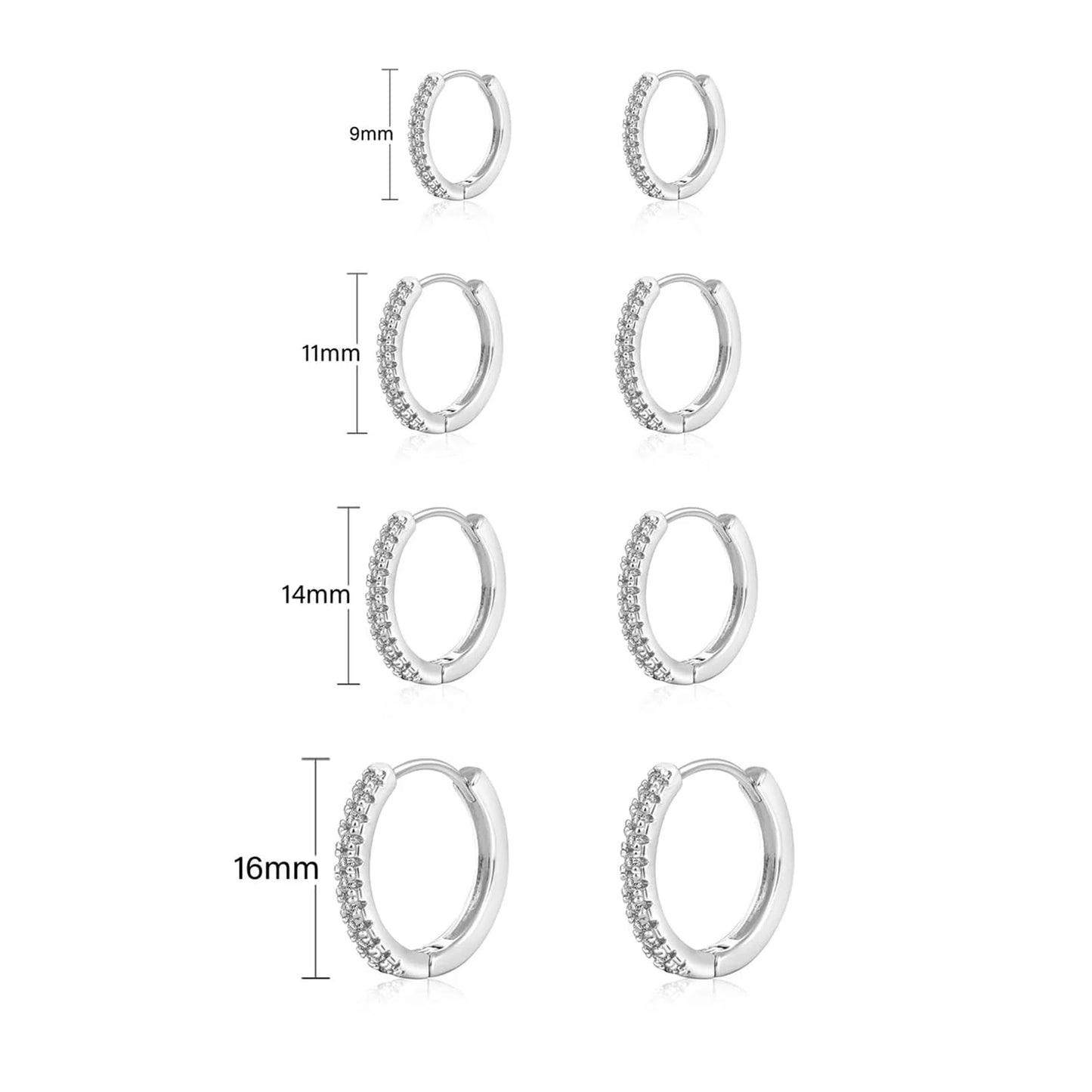 APSVO 4-Pair CZ Huggie Hoop Earrings