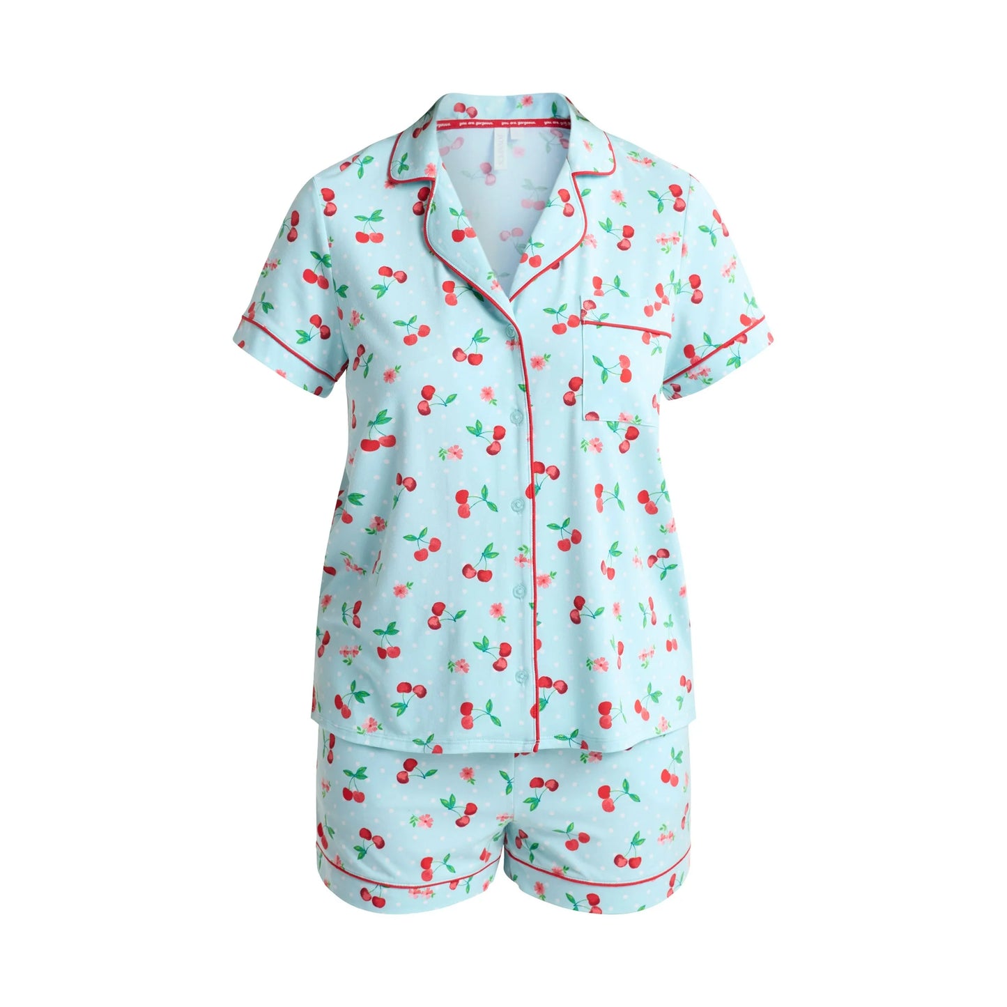 Joyspun Women's Knit Notch Collar Top & Shorts Pajama Set