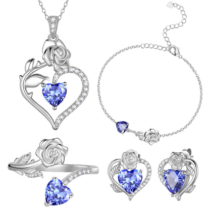 Beautlace Rose Heart Jewelry Set, December Birthstone